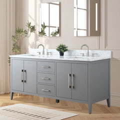Vanity Art 72'' Double Sink Bathroom Vanity Cabinet with Engineered Marble Top - VA9072-D - The Home Selection