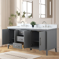 Vanity Art 72'' Double Sink Bathroom Vanity Cabinet with Engineered Marble Top - VA9072-D - The Home Selection