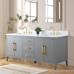 Vanity Art 72'' Double Sink Bathroom Vanity Cabinet with Engineered Marble Top - VA9072-D - The Home Selection