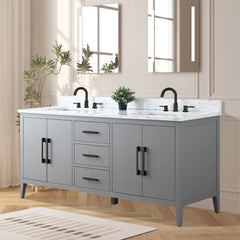 Vanity Art 72'' Double Sink Bathroom Vanity Cabinet with Engineered Marble Top - VA9072-D - The Home Selection