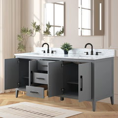 Vanity Art 72'' Double Sink Bathroom Vanity Cabinet with Engineered Marble Top - VA9072-D - The Home Selection