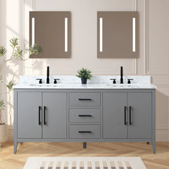 Vanity Art 72'' Double Sink Bathroom Vanity Cabinet with Engineered Marble Top - VA9072-D - The Home Selection