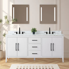 Vanity Art 72'' Double Sink Bathroom Vanity Cabinet with Engineered Marble Top - VA9072-D - The Home Selection