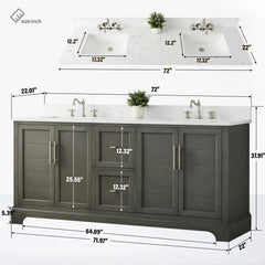 Vanity Art 72-Inch Double Sink Freestanding Bathroom Vanity with Engineered Marble Top - VA5072-D - The Home Selection