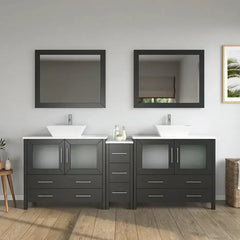 Vanity Art 84" Bathroom Vanity with Double Basin in White Engineered Marble Top and Mirrors - VA3136-84 - The Home Selection