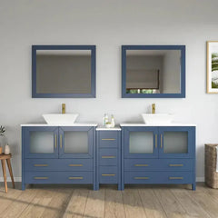 Vanity Art 84" Bathroom Vanity with Double Basin in White Engineered Marble Top and Mirrors - VA3136-84 - The Home Selection