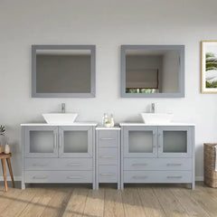 Vanity Art 84" Bathroom Vanity with Double Basin in White Engineered Marble Top and Mirrors - VA3136-84 - The Home Selection