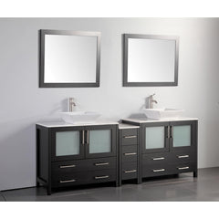 Vanity Art 84" Bathroom Vanity with Double Basin in White Engineered Marble Top and Mirrors - VA3136-84 - The Home Selection