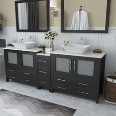 Vanity Art 84" Bathroom Vanity with Double Basin in White Engineered Marble Top and Mirrors - VA3136-84 - The Home Selection