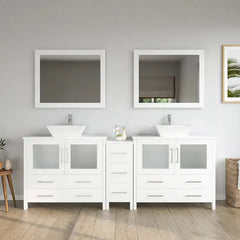 Vanity Art 84" Bathroom Vanity with Double Basin in White Engineered Marble Top and Mirrors - VA3136-84 - The Home Selection