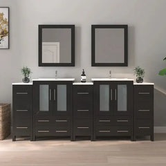 Vanity Art 84" Double Basin Bathroom Vanity with Top in White Ceramic and Mirror - VA3024-84 - The Home Selection