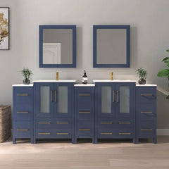 Vanity Art 84" Double Basin Bathroom Vanity with Top in White Ceramic and Mirror - VA3024-84 - The Home Selection