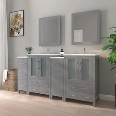 Vanity Art 84" Double Basin Bathroom Vanity with Top in White Ceramic and Mirror - VA3024-84 - The Home Selection