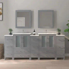 Vanity Art 84" Double Basin Bathroom Vanity with Top in White Ceramic and Mirror - VA3024-84 - The Home Selection