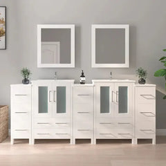 Vanity Art 84" Double Basin Bathroom Vanity with Top in White Ceramic and Mirror - VA3024-84 - The Home Selection