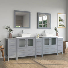 Vanity Art 84" Double Basin Bathroom Vanity with White Engineered Marble Top and Mirrors - VA3130-84 - The Home Selection