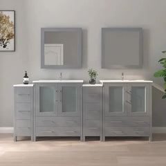 Vanity Art 84- Double Sink Bath Vanity with White Ceramic Top and Mirror - VA3030-84 - The Home Selection