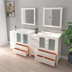Vanity Art 84- Double Sink Bath Vanity with White Ceramic Top and Mirror - VA3030-84 - The Home Selection