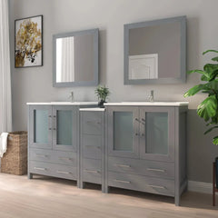 Vanity Art 84- Double Sink Bath Vanity with White Ceramic Top and Mirror - VA3030-84 - The Home Selection