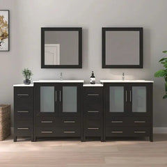 Vanity Art 84- Double Sink Bath Vanity with White Ceramic Top and Mirror - VA3030-84 - The Home Selection