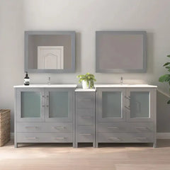 Vanity Art 84-Inch Double Sink Bathroom Vanity with White Ceramic Top and Mirror - VA3036-84 - The Home Selection