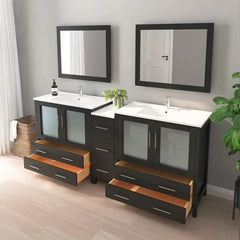 Vanity Art 84-Inch Double Sink Bathroom Vanity with White Ceramic Top and Mirror - VA3036-84 - The Home Selection