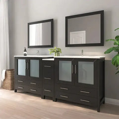 Vanity Art 84-Inch Double Sink Bathroom Vanity with White Ceramic Top and Mirror - VA3036-84 - The Home Selection