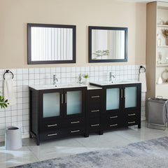 Vanity Art 84-Inch Double Sink Bathroom Vanity with White Ceramic Top and Mirror - VA3036-84 - The Home Selection