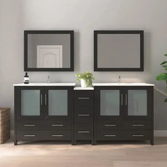 Vanity Art 84-Inch Double Sink Bathroom Vanity with White Ceramic Top and Mirror - VA3036-84 - The Home Selection