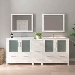 Vanity Art 84-Inch Double Sink Bathroom Vanity with White Ceramic Top and Mirror - VA3036-84 - The Home Selection