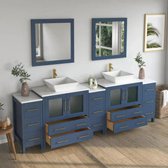Vanity Art 96" Bathroom Vanity with Double Basin in White Engineered Marble Top and Mirrors- VA3130-96 - The Home Selection