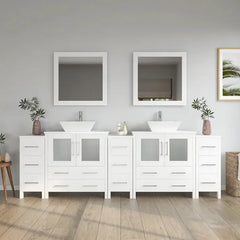 Vanity Art 96" Bathroom Vanity with Double Basin in White Engineered Marble Top and Mirrors- VA3130-96 - The Home Selection