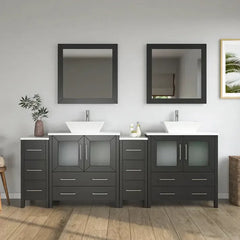 Vanity Art 96" Bathroom Vanity with Double Basin in White Engineered Marble Top and Mirrors- VA3130-96 - The Home Selection