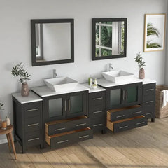 Vanity Art 96" Bathroom Vanity with Double Basin in White Engineered Marble Top and Mirrors- VA3130-96 - The Home Selection