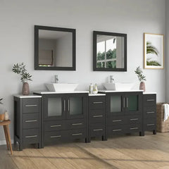 Vanity Art 96" Bathroom Vanity with Double Basin in White Engineered Marble Top and Mirrors- VA3130-96 - The Home Selection