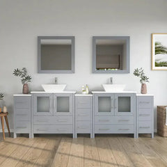 Vanity Art 96" Bathroom Vanity with Double Basin in White Engineered Marble Top and Mirrors- VA3130-96 - The Home Selection