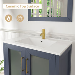 Vanity Art 96-Inch Double Sink Bathroom Vanity Set with Ceramic Top and Soft Closing Doors and Drawers in Grey - VA3030-96 - The Home Selection