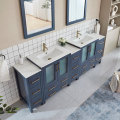 Vanity Art 96-Inch Double Sink Bathroom Vanity Set with Ceramic Top and Soft Closing Doors and Drawers in Grey - VA3030-96 - The Home Selection