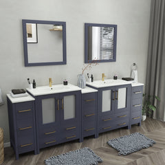Vanity Art 96-Inch Double Sink Bathroom Vanity Set with Ceramic Top and Soft Closing Doors and Drawers in Grey - VA3030-96 - The Home Selection