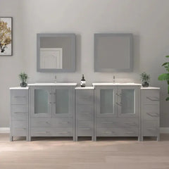 Vanity Art 96-Inch Double Sink Bathroom Vanity Set with Ceramic Top and Soft Closing Doors and Drawers in Grey - VA3030-96 - The Home Selection