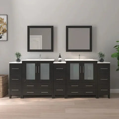 Vanity Art 96-Inch Double Sink Bathroom Vanity Set with Ceramic Top and Soft Closing Doors and Drawers in Grey - VA3030-96 - The Home Selection