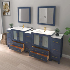 Vanity Art 96-Inch Double Sink Bathroom Vanity Set with Ceramic Top and Soft Closing Doors and Drawers in Grey - VA3030-96 - The Home Selection