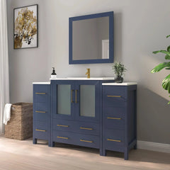 Vanity Art 96-Inch Double Sink Bathroom Vanity Set with Ceramic Top and Soft Closing Doors and Drawers in Grey - VA3030-96 - The Home Selection