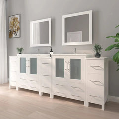 Vanity Art 96-Inch Double Sink Bathroom Vanity Set with Ceramic Top and Soft Closing Doors and Drawers in Grey - VA3030-96 - The Home Selection