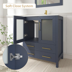 Vanity Art 96-Inch Double Sink Bathroom Vanity Set with Ceramic Top and Soft Closing Doors and Drawers in Grey - VA3030-96 - The Home Selection
