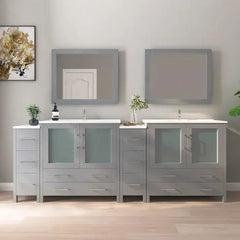 Vanity Art 96-InchDouble Sink Bathroom Vanity with White Ceramic Top and Mirrors - VA3036-96 - The Home Selection