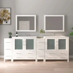 Vanity Art 96-InchDouble Sink Bathroom Vanity with White Ceramic Top and Mirrors - VA3036-96 - The Home Selection