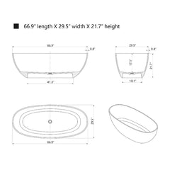 Vanity Art - Freestanding Oval Soaking Stone Resin Bathtub with Pop Up Drain - VA6921-PR - The Home Selection