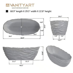 Vanity Art Freestanding Oval Soaking Stone Resin Bathtub with Pop Up Drain - VA6922 - The Home Selection