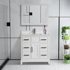 Vanity Art Single 36" Bath Vanity with Engineered Marble Top in White with Basin and Mirrorr - CVA36 - The Home Selection